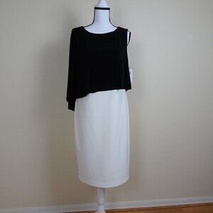 Ralph Lauren Cocktail Dress Women's Size 10 Black White Cape Overlay Stretch